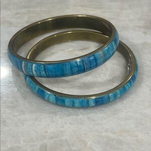 Vintage Aqua Blue Bone Bangle Set